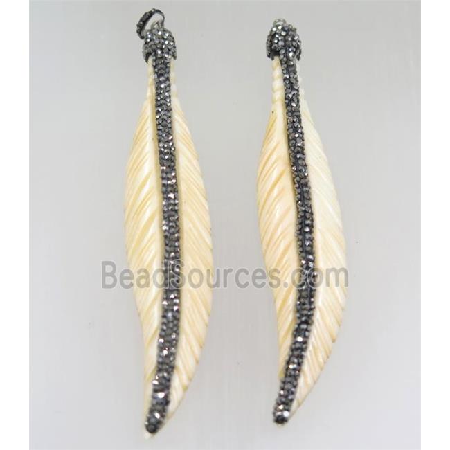 yellow bone feather pendant paved rhinestone