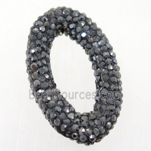 resin connector paved black rhinestone, oval