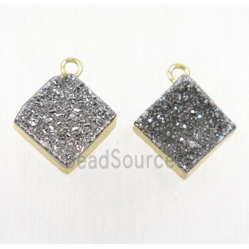 silver Druzy Agate pendant, square, gold plated