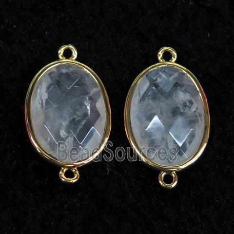 Clear Quartz connector, faceted oval