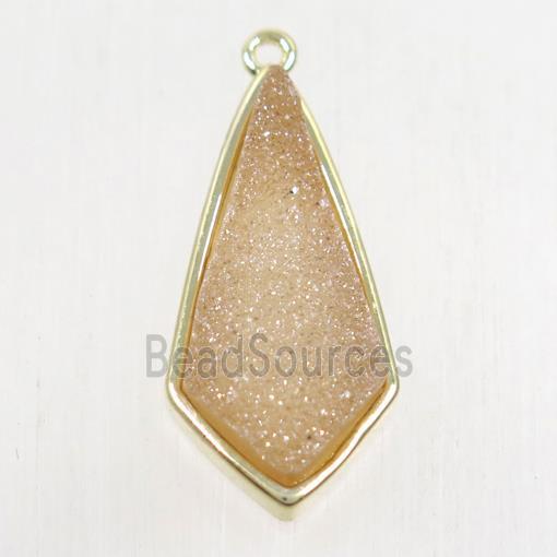 champagne Druzy Agate pendant, teardrop, gold plated