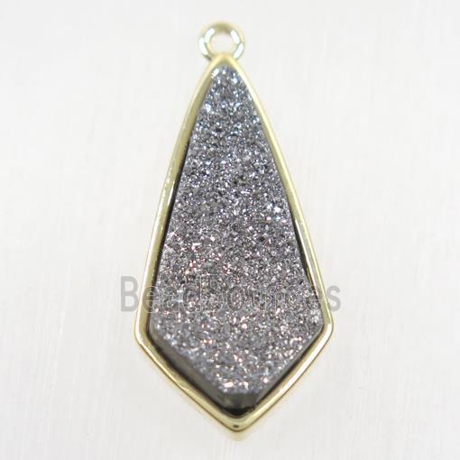 silver Druzy Agate pendant, teardrop, gold plated