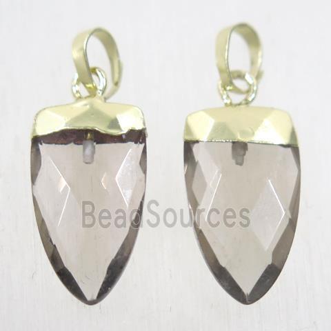 Smoky Quartz pendants, faceted arrowhead, gold plated