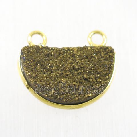 golden Druzy Quartz half-moon pendants with 2loops