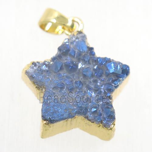 gray-blue Druzy Quartz star pendant, gold plated