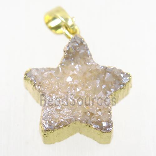 golden champagne Druzy Quartz star pendant, gold plated