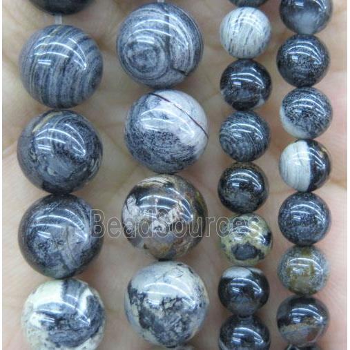 black Silver Leaf Jasper beads, round