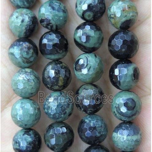 green Kambaba Jasper beads, faceted round