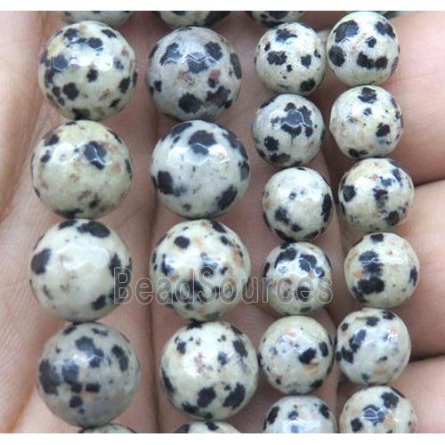 Faceted Round Black Spotted Dalmatian Jasper Beads