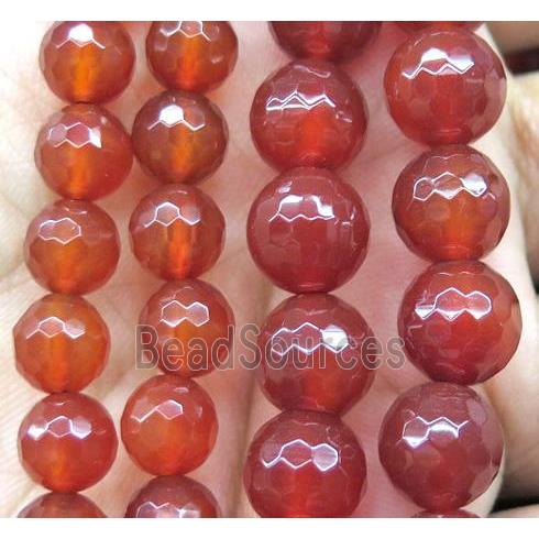 red carnelian agate beads, faceted round