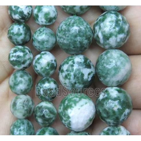 green Dalmatian Jasper bead, faceted round