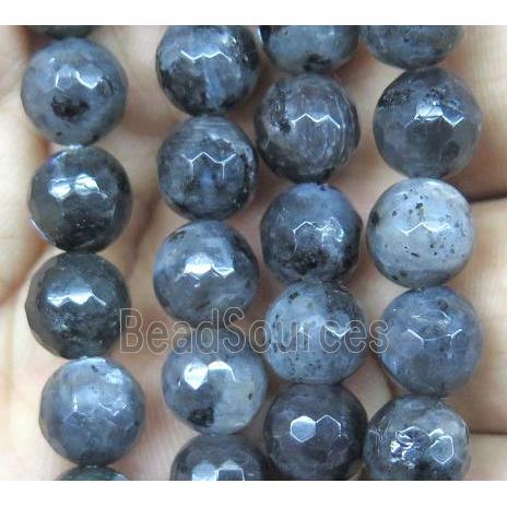 Black Labradorite Beads Faceted Round Larvikite