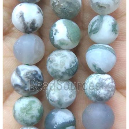 matte round tree Agate Beads, green