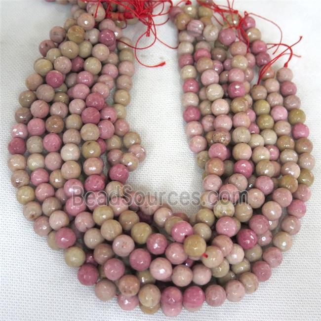 pink Wood Lace Jasper Beads, faceted round