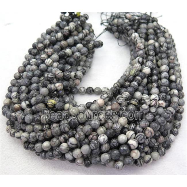 black Silk Jasper Beads, faceted round