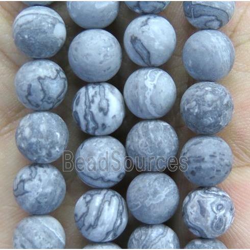 matte round Gray Picture Jasper Beads