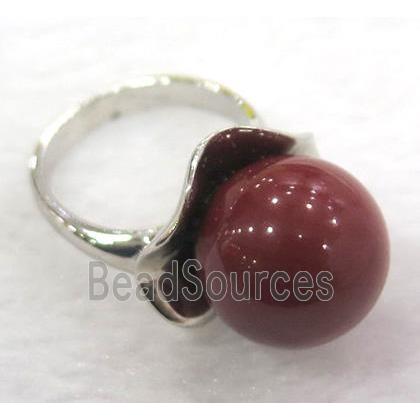 red Pearlized Shell Ring, copper, platinum plated