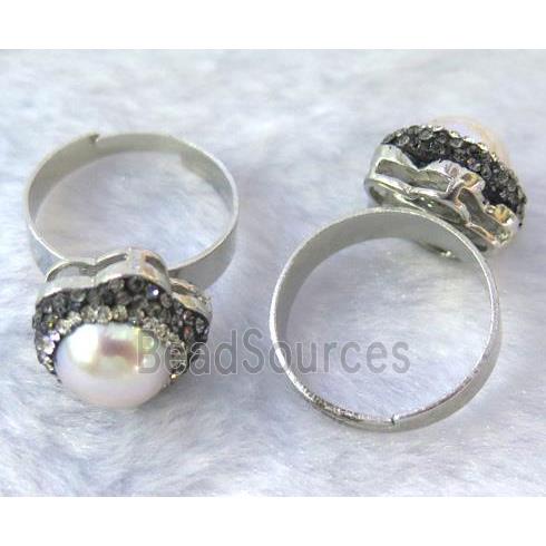 Pearl ring paved rhinestone