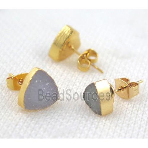 druzy agate earring studs, copper, triangle, gold plated