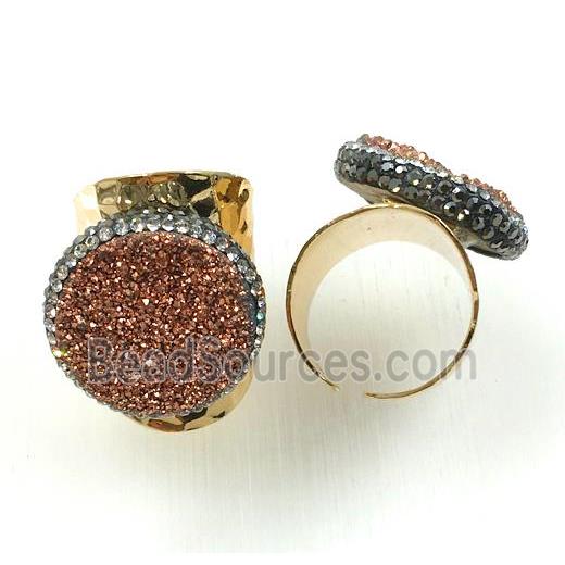 Agate druzy Ring paved rhinestone, copper, rose gold plated