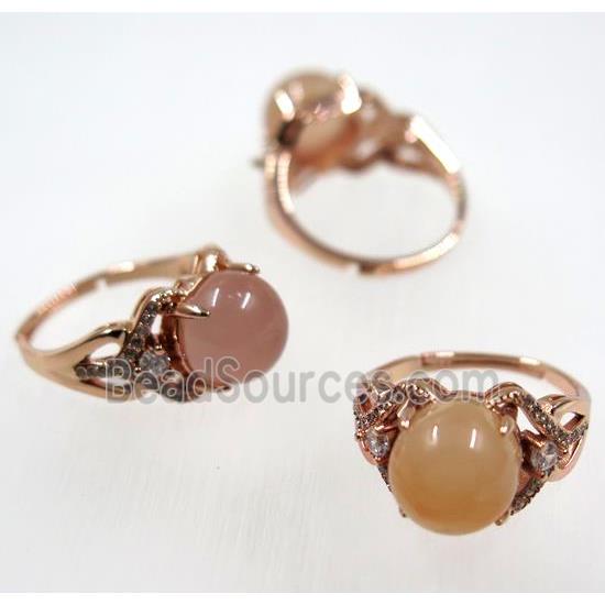 pink Chinese Nanhong Agate Ring, copper, rose gold plated