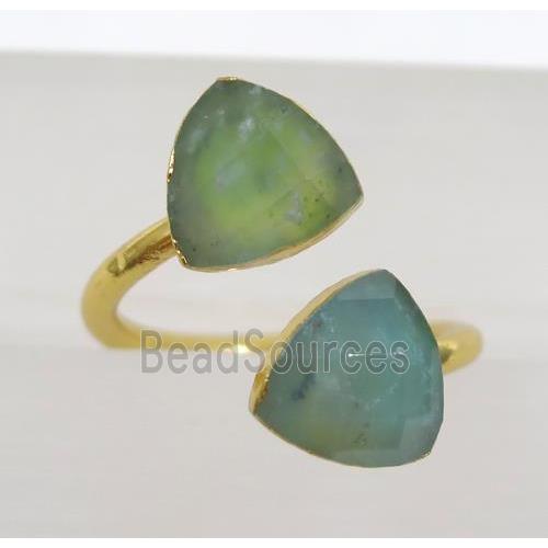 green Australian Chrysoprase ring, faceted triangle, gold plated