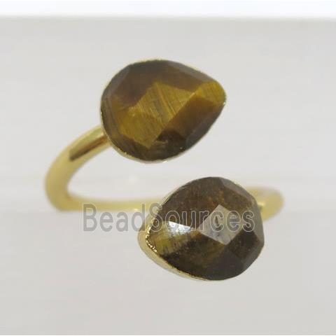 natural yellow Tiger ey stone ring, faceted teardrop, gold plated