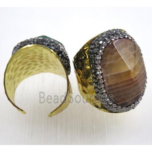 agate ring paved rhinestone, gold plated