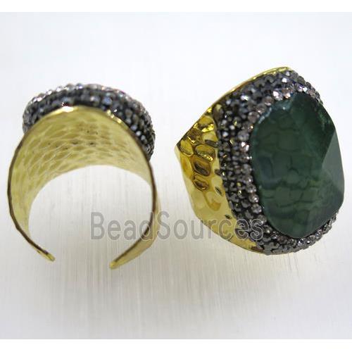 agate ring paved rhinestone, gold plated