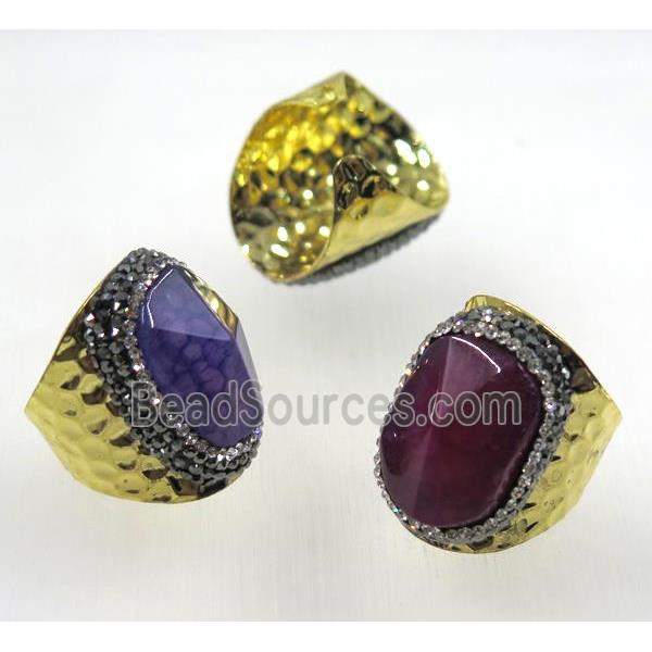 agate ring paved rhinestone, gold plated