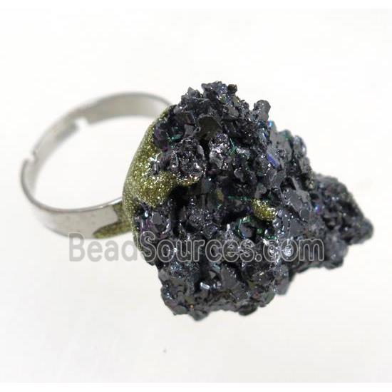 rainbow Lava stone nugget ring, freeform, gold plated