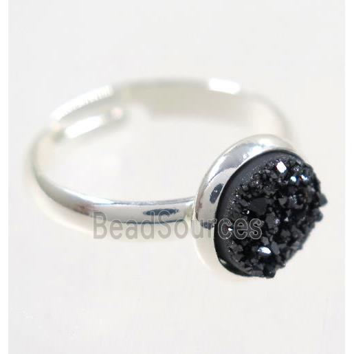 black druzy agate ring, copper, silver palted