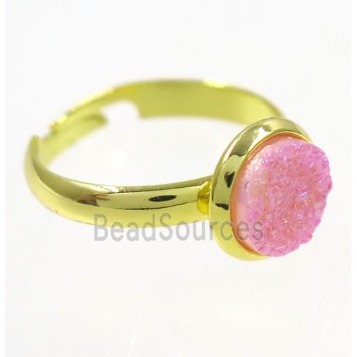 pink druzy agate ring, copper, gold palted