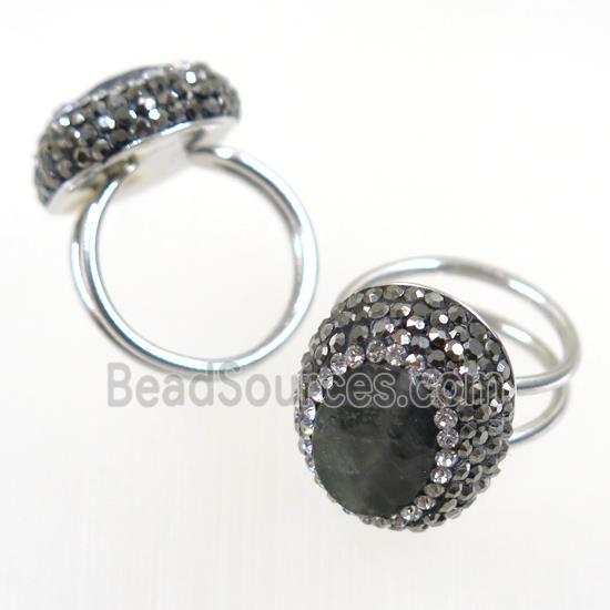 Labradorite Ring paved rhinestone