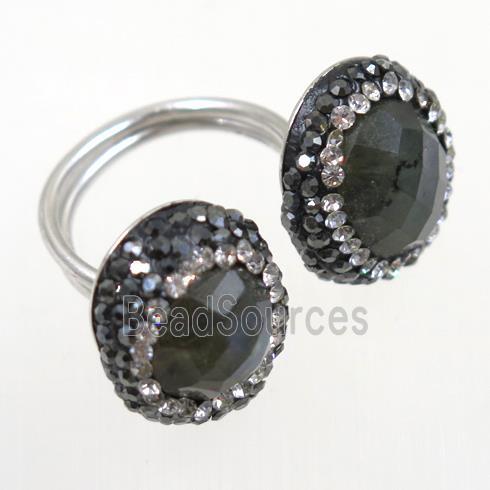 Labradorite Ring paved rhinestone