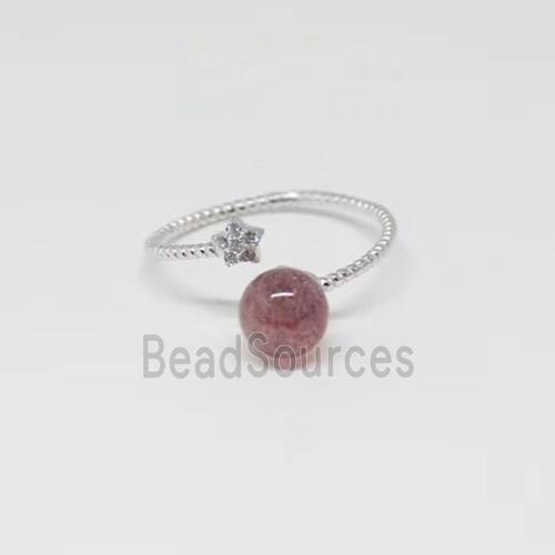 Sterling Silver Ring with Strawberry Quartz