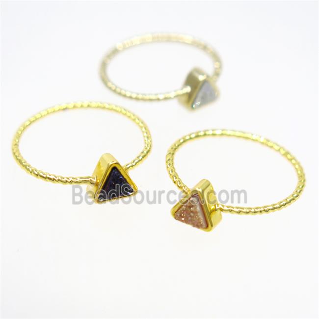 mix color druzy quartz ring, triangle, gold plated