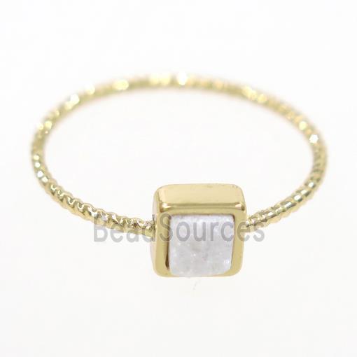 white ab-color druzy quartz ring, square, gold plated