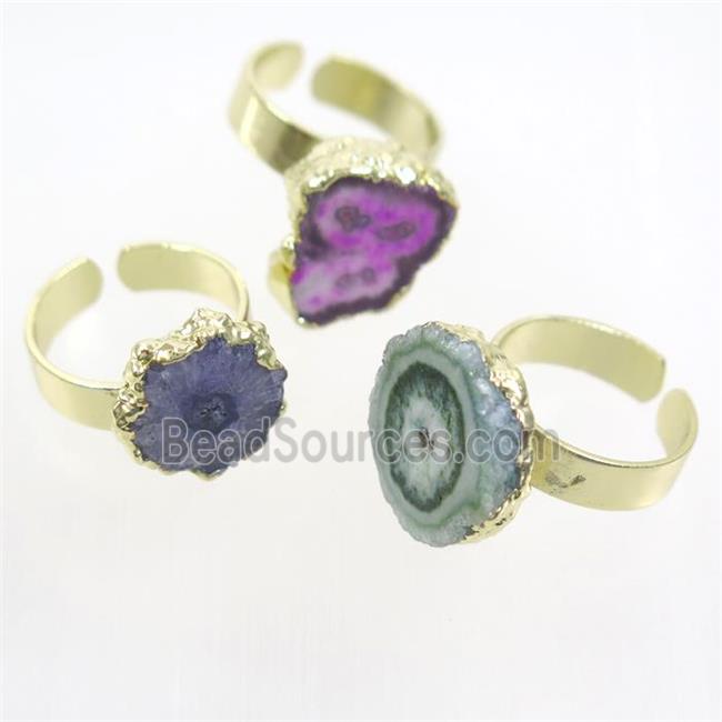 Solar Quartz Druzy ring, mix color, gold plated