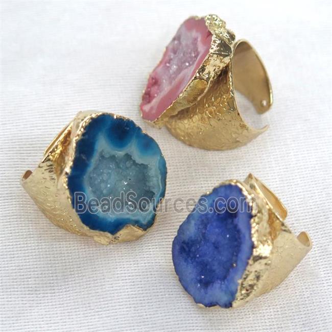 Agate Druzy Geode Rings Mixed Color Gold Plated