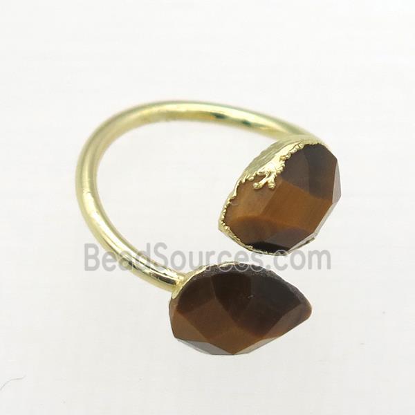 Tiger eye stone Rings, copper, gold plated