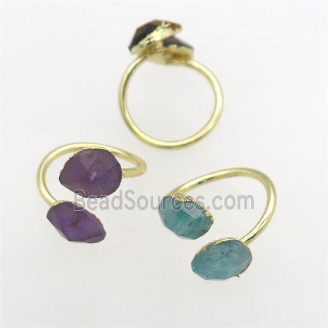 mix gemstone Rings, copper, gold plated