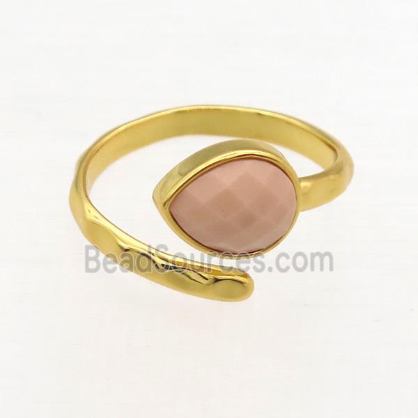 pink dye Coral Rings, copper, gold plated