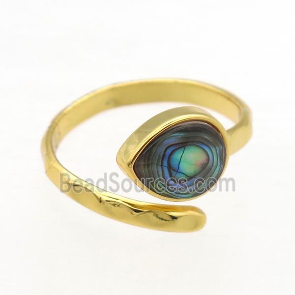 rainbow Abalone Shell Rings, copper, gold plated