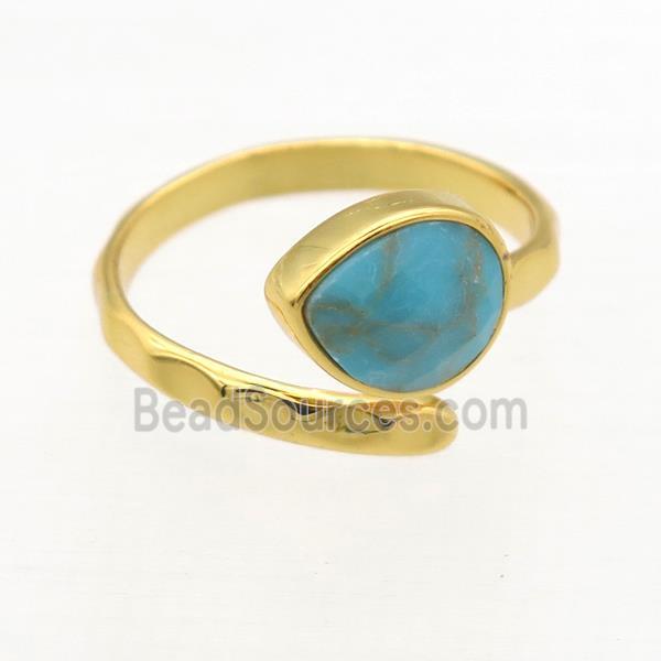 blue Turquoise Rings, copper, gold plated