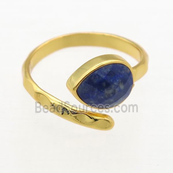 blue Lapis Lazuli Rings, copper, gold plated