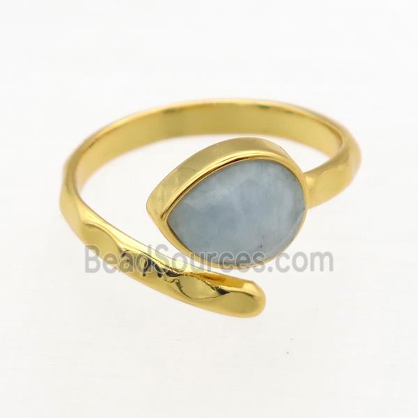 blue Aquamarine Rings, copper, gold plated