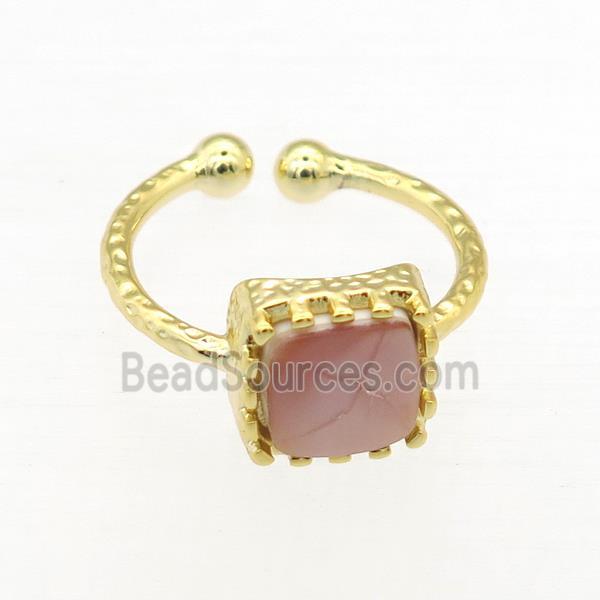 pink Abalone Shell Rings, copper, gold plated