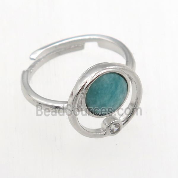 green Amazonite Rings, copper, platinum plated