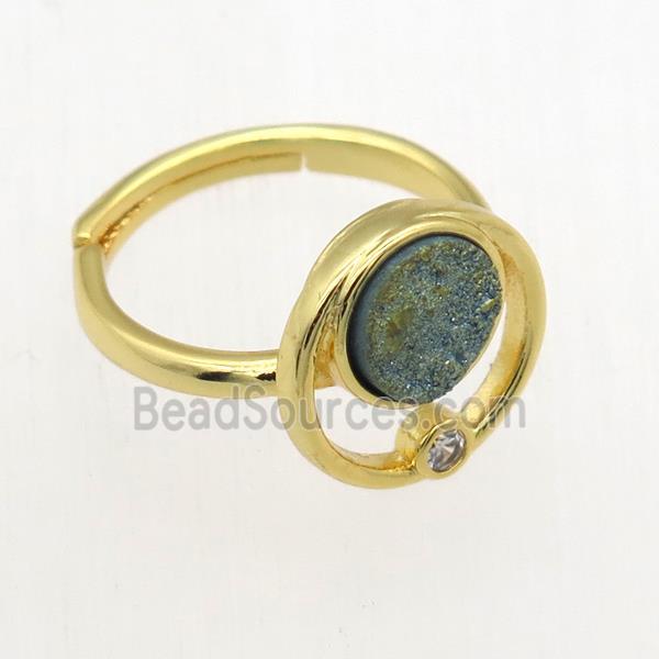 green Druzy Quartz Rings, copper, gold plated